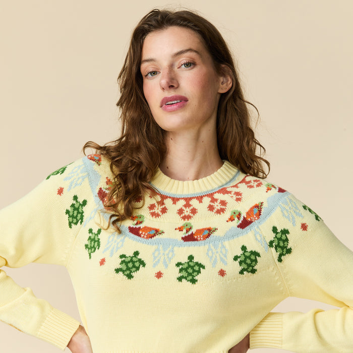 Cotton Fairisle Cropped Sweater Yellow