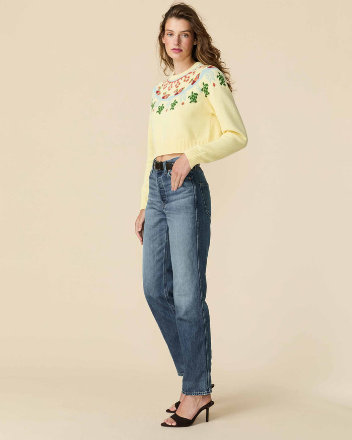 Cotton Fairisle Cropped Sweater Yellow
