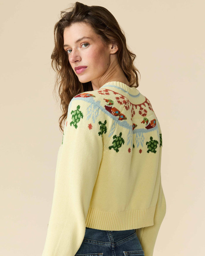 Cotton Fairisle Cropped Sweater Yellow