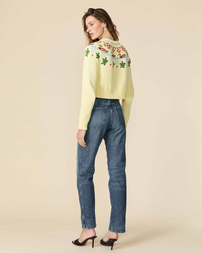 Cotton Fairisle Cropped Sweater Yellow