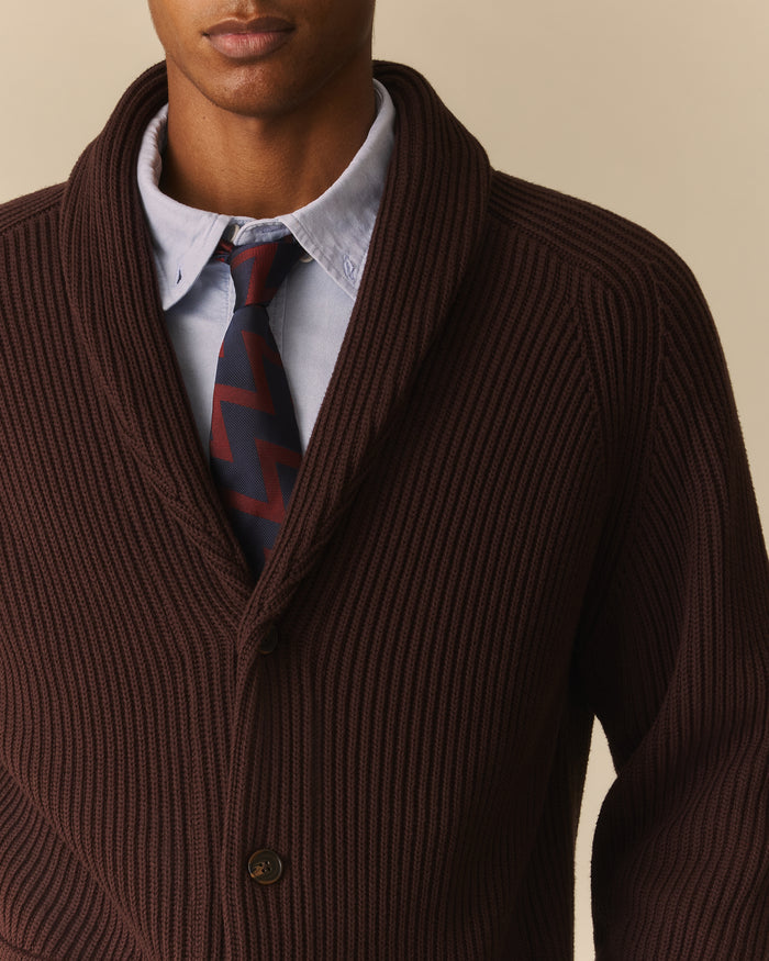 Cotton Fisherman Shawl Cardigan Brown Brown / XL