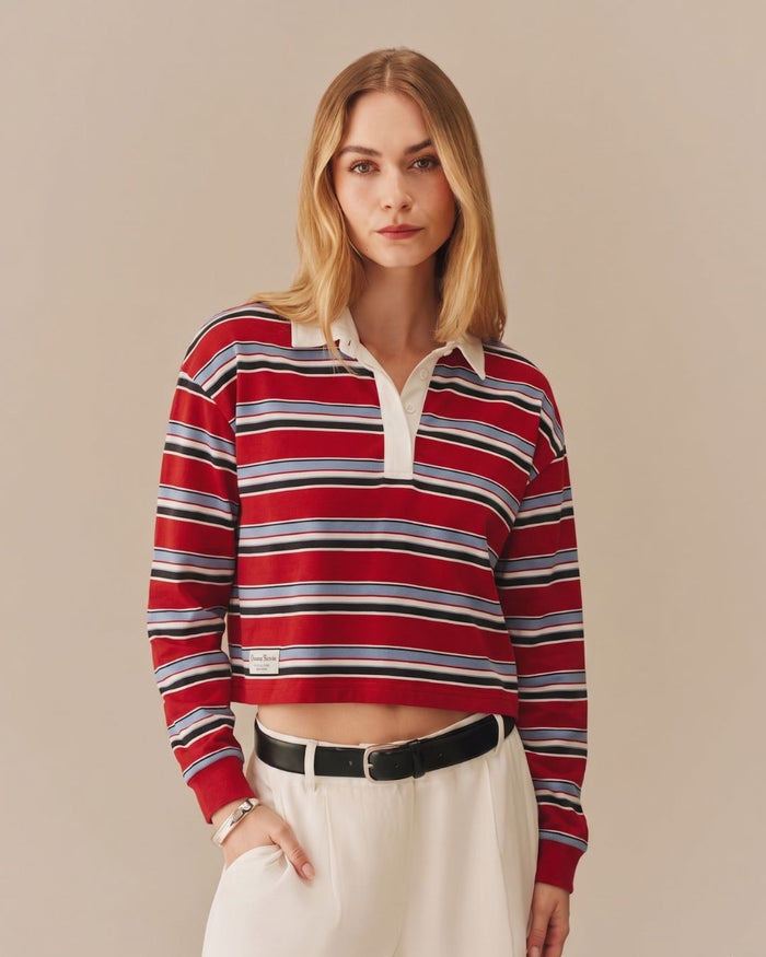 Cotton Legacy Striped Rugby Red