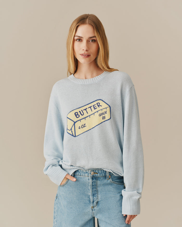 Women's Cotton Linen Butter Sweater Blue Blue / XS