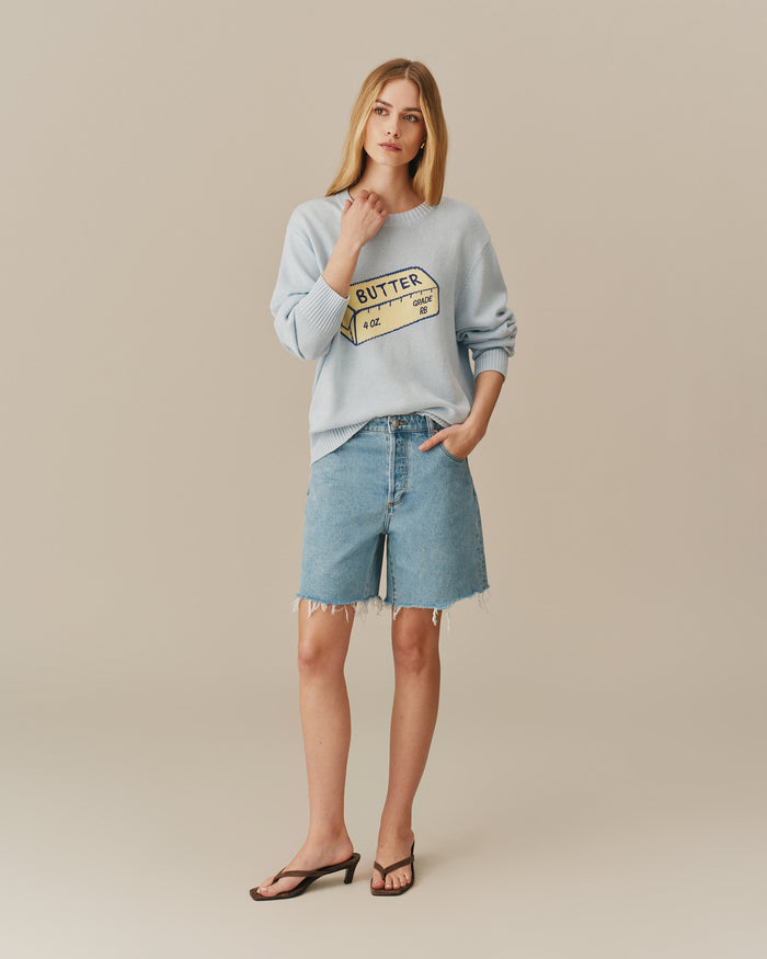Women's Cotton Linen Butter Sweater Blue Blue / XS