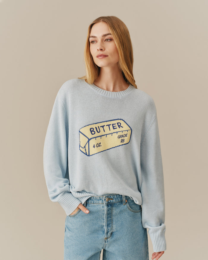 Women's Cotton Linen Butter Sweater Blue Blue / XS