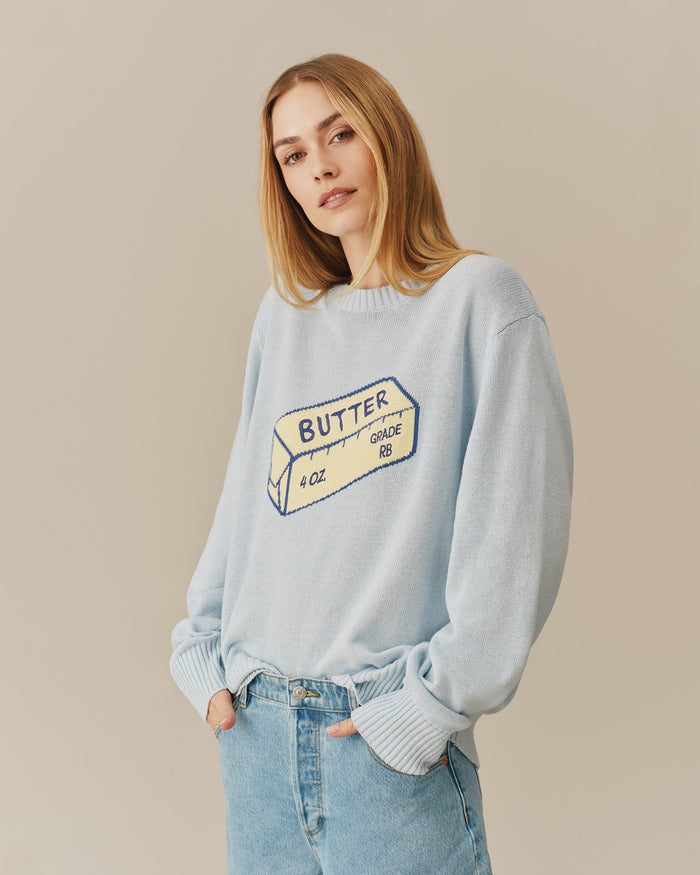 Women's Cotton Linen Butter Sweater Blue Blue / XS