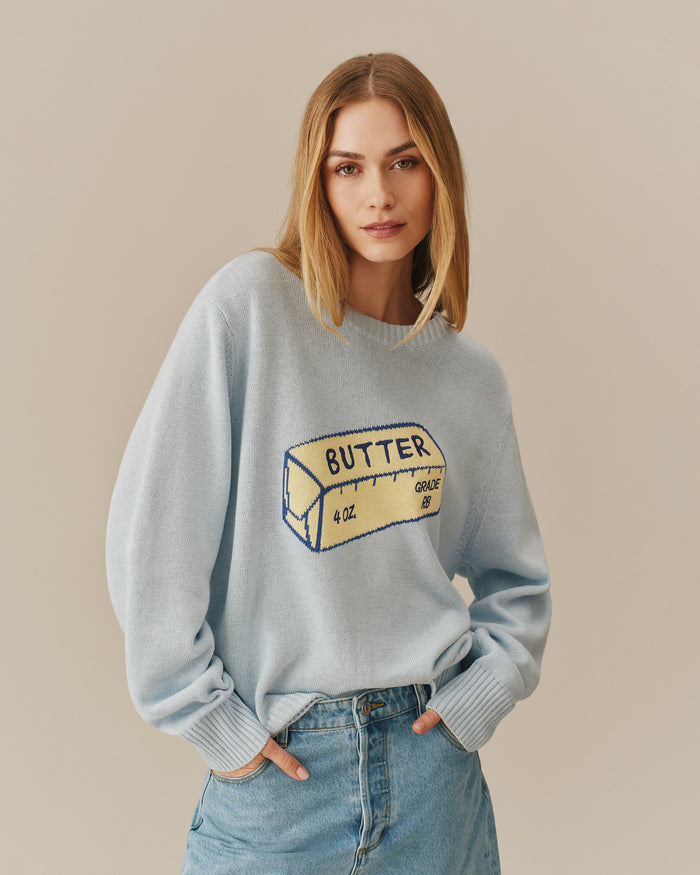 Women's Cotton Linen Butter Sweater Blue Blue / XS