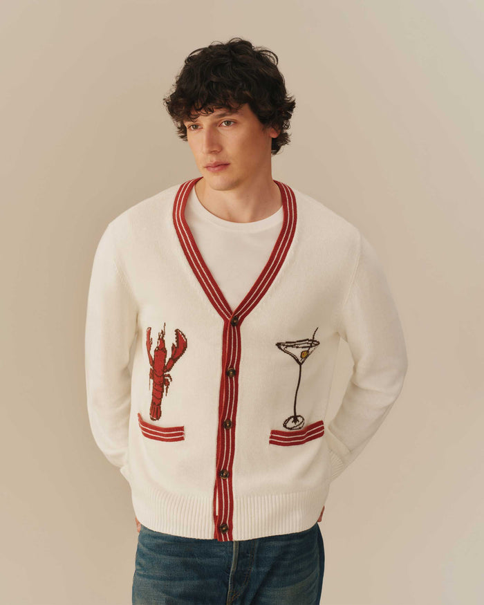 Cotton Linen Lobster Cardigan Cream