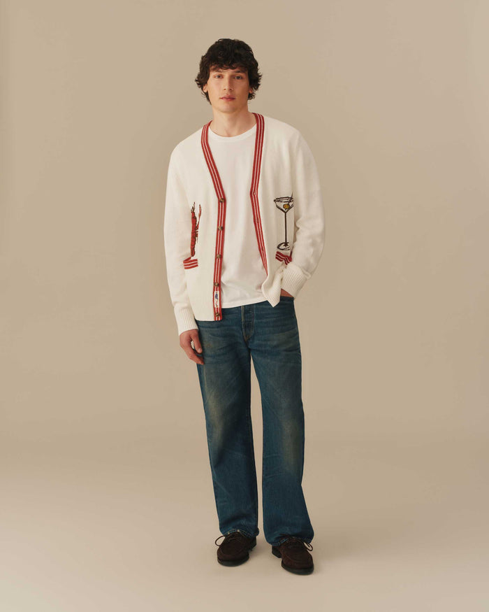 Cotton Linen Lobster Cardigan Cream