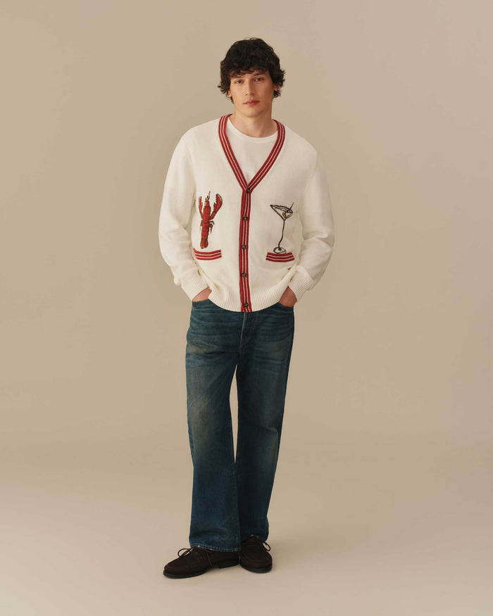 Cotton Linen Lobster Cardigan Cream