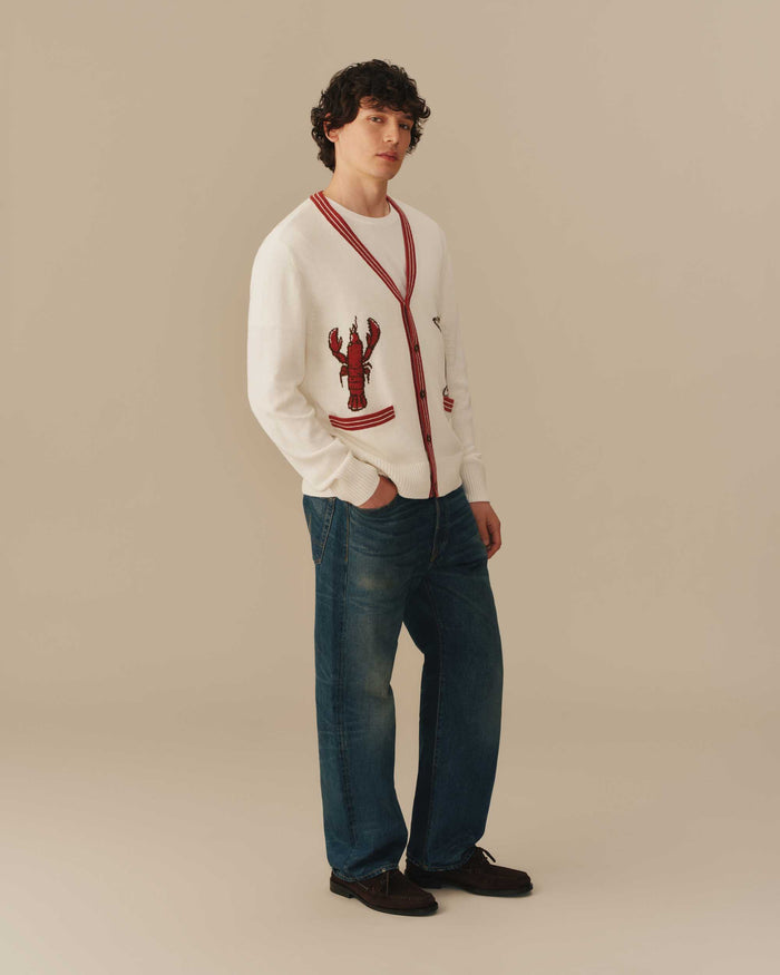 Cotton Linen Lobster Cardigan Cream