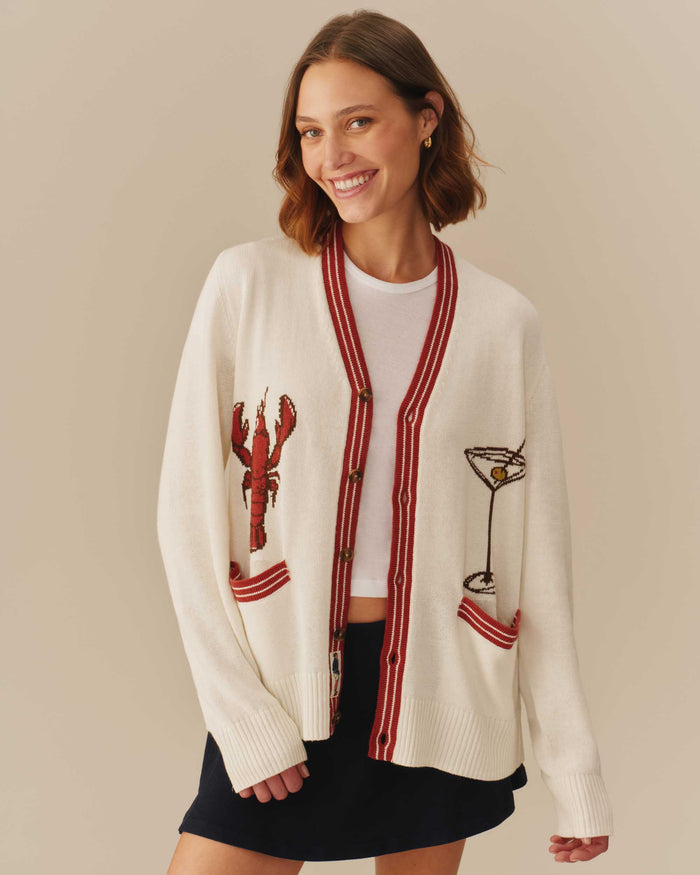 Cotton Linen Lobster Cardigan Cream