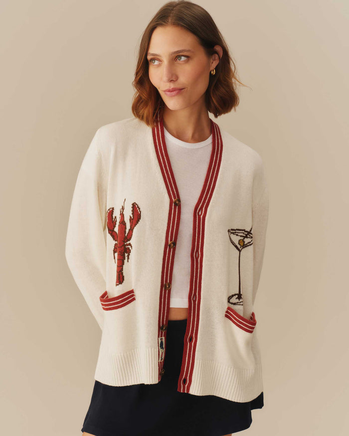 Cotton Linen Lobster Cardigan Cream