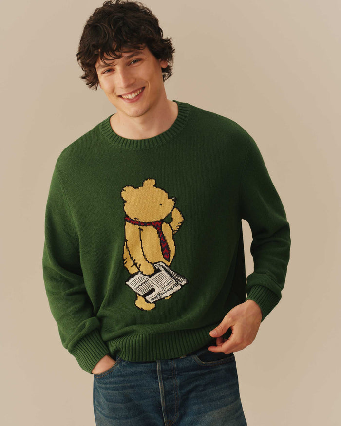 Cotton Linen New Yorker Winnie-the-Pooh Sweater Green