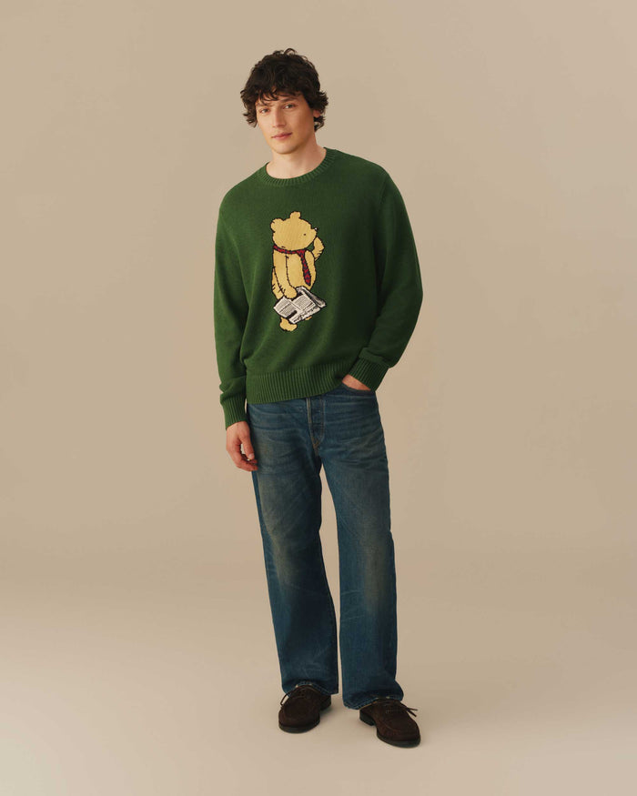 Cotton Linen New Yorker Winnie-the-Pooh Sweater Green