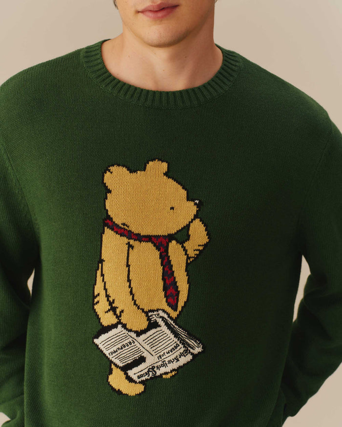 Cotton Linen New Yorker Winnie-the-Pooh Sweater Green