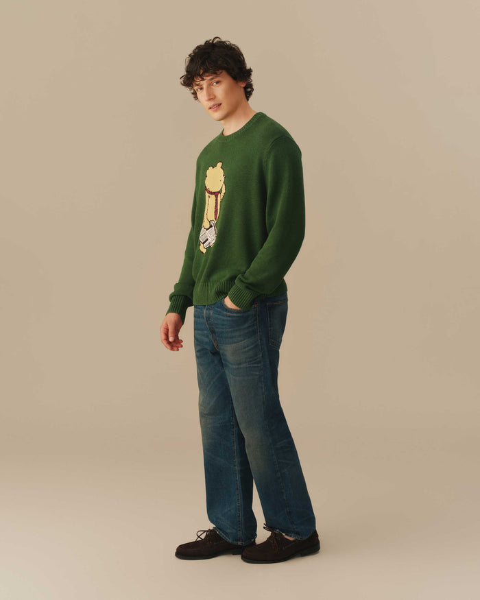 Cotton Linen New Yorker Winnie-the-Pooh Sweater Green