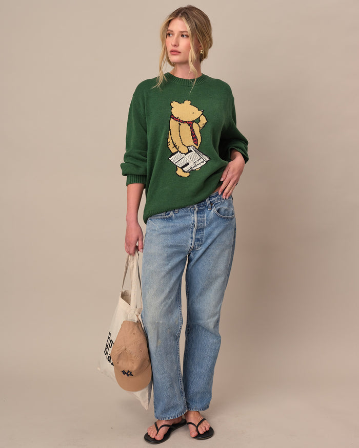 Cotton Linen New Yorker Winnie-the-Pooh Sweater Green
