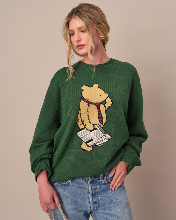 Cotton Linen New Yorker Winnie-the-Pooh Sweater Green