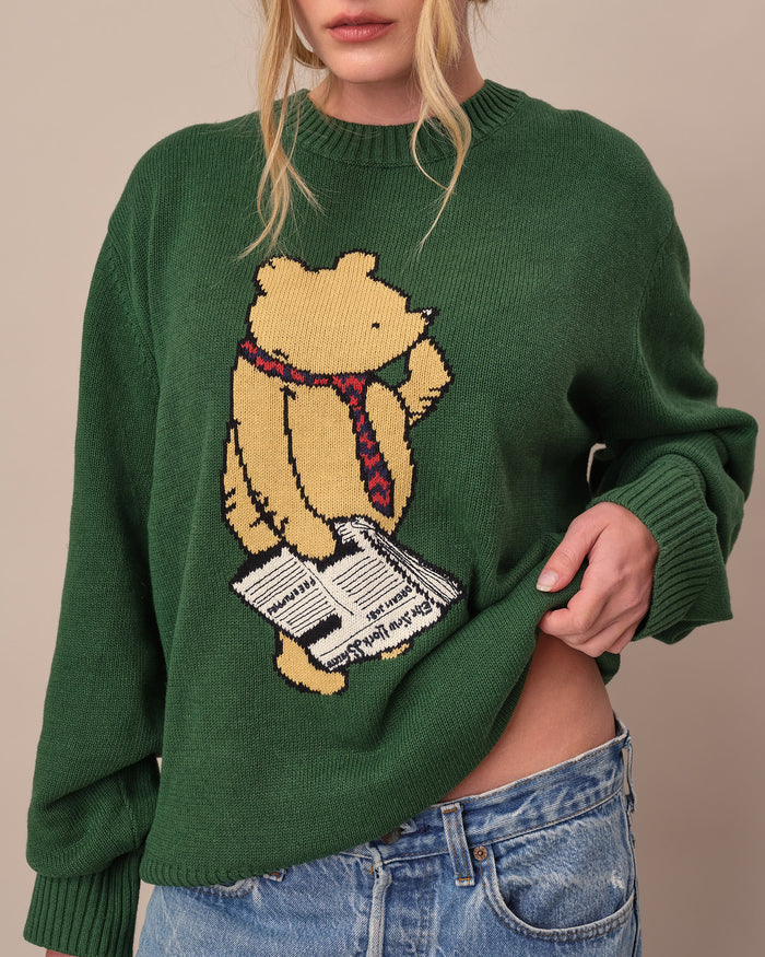 Cotton Linen New Yorker Winnie-the-Pooh Sweater Green