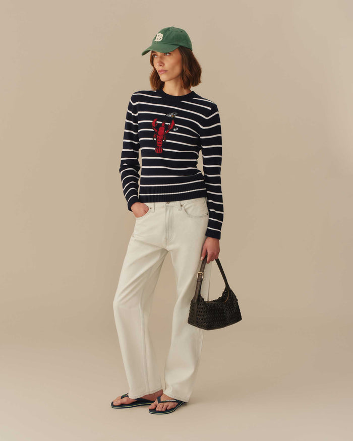 Cotton Lobster & Martini Striped Sweater Navy