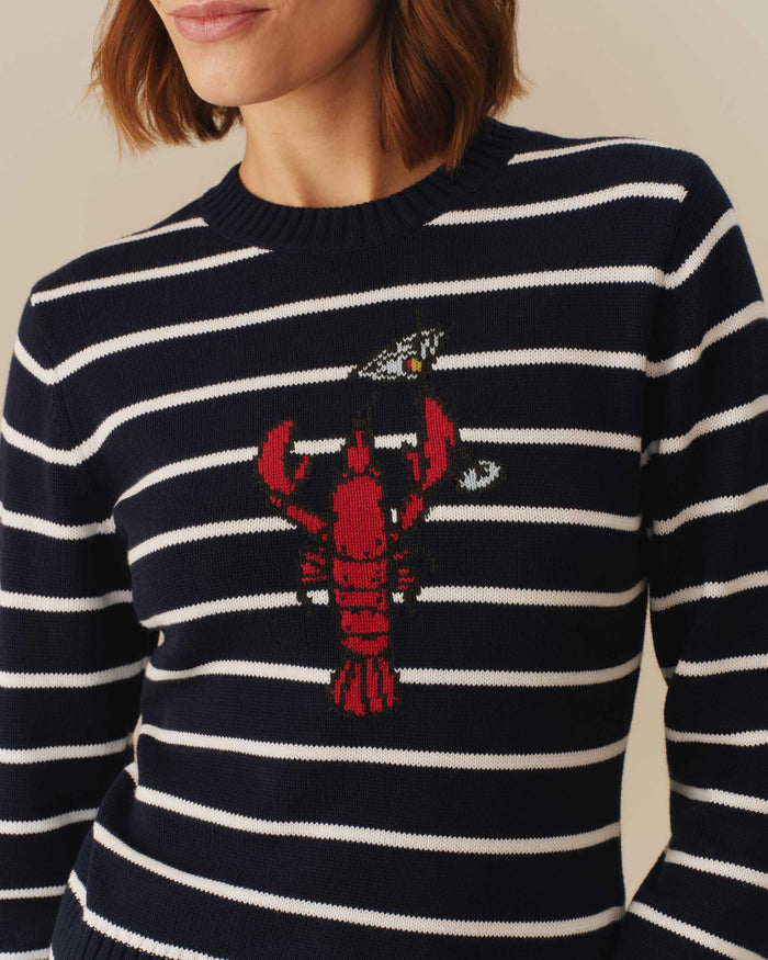 Cotton Lobster & Martini Striped Sweater Navy