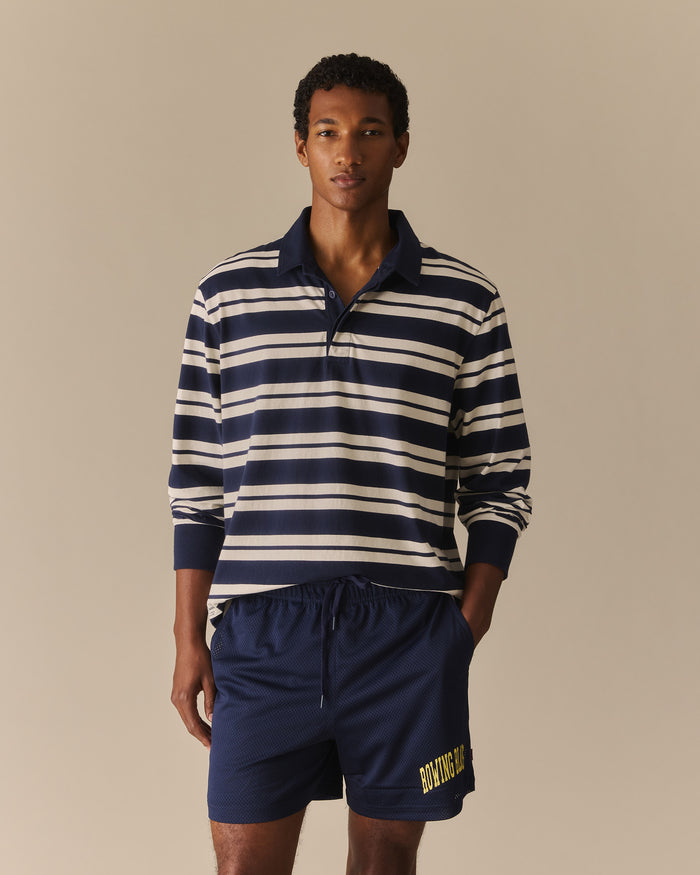 Cotton Nautical Stripe Rugby Navy & White