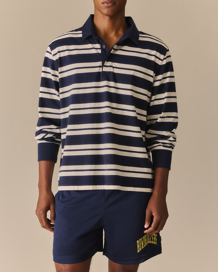 Cotton Nautical Stripe Rugby Navy & White