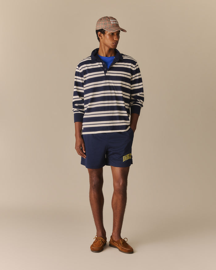 Cotton Nautical Stripe Rugby Navy & White