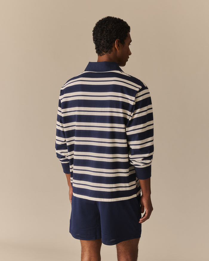 Cotton Nautical Stripe Rugby Navy & White