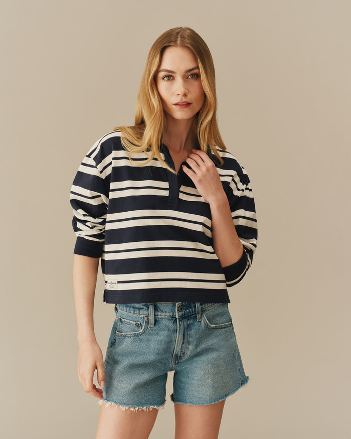Women's Cotton Nautical Striped Rugby Navy & White Navy & White / XS