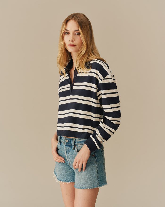 Women's Cotton Nautical Striped Rugby Navy & White Navy & White / XS