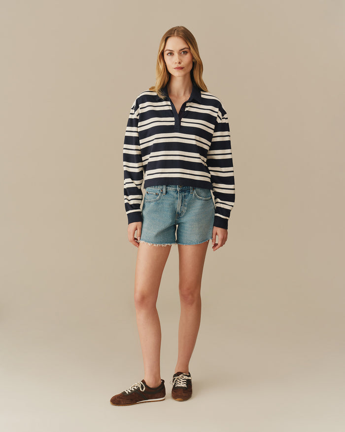 Women's Cotton Nautical Striped Rugby Navy & White Navy & White / XS