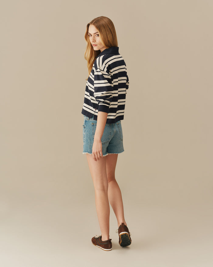 Women's Cotton Nautical Striped Rugby Navy & White Navy & White / XS