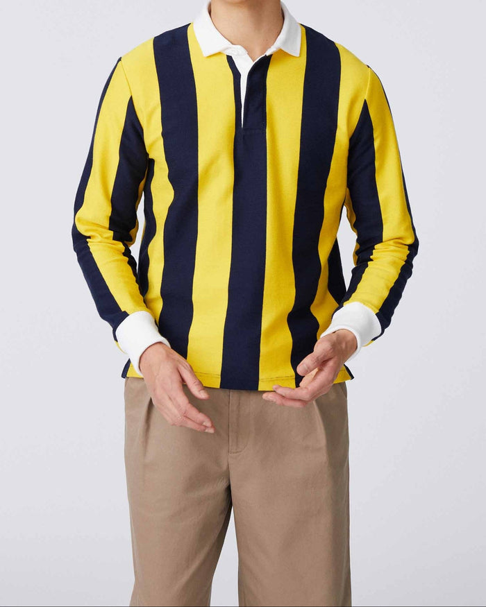 Cotton Navy And Gold Stripe Rugby Navy Gold