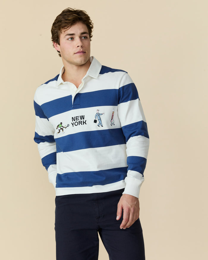Cotton New York Rugby Blue White Stripe