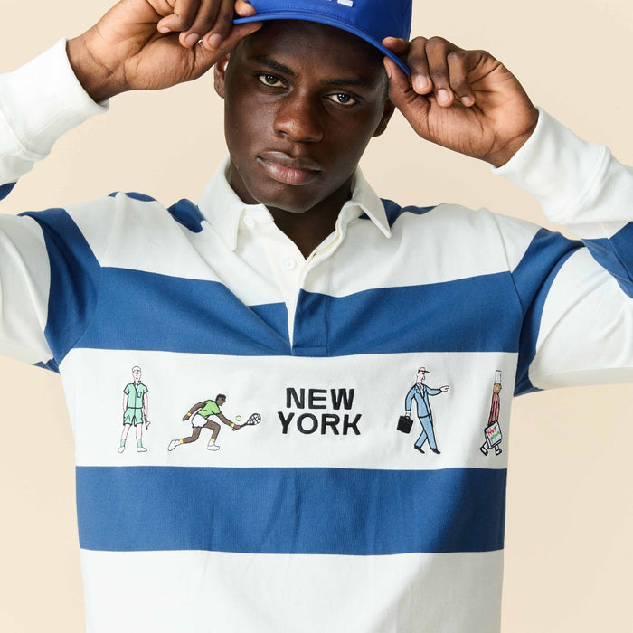 Cotton New York Rugby Blue White Stripe