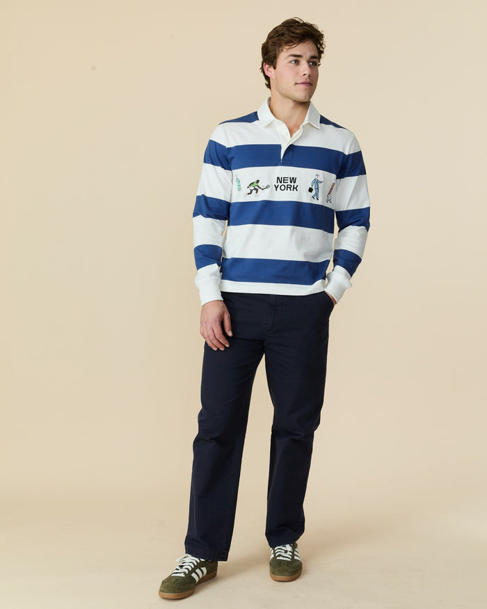 Cotton New York Rugby Blue White Stripe