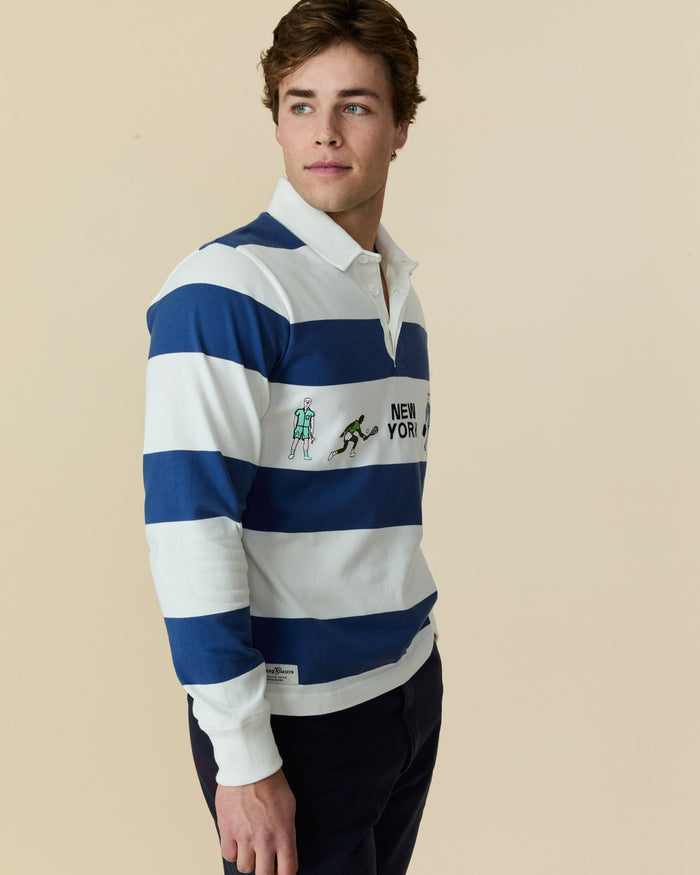 Cotton New York Rugby Blue White Stripe