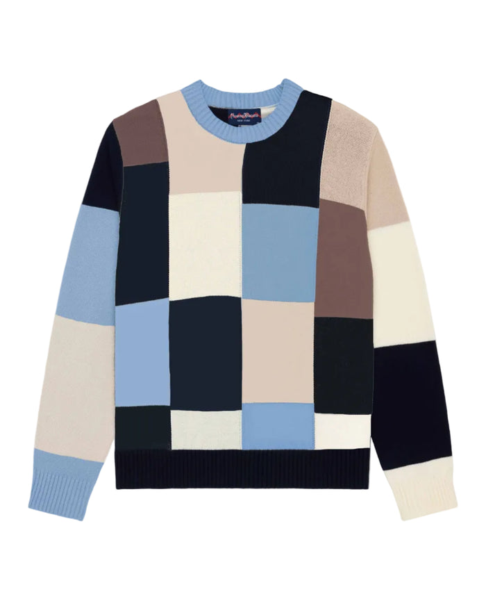 Cotton Patchwork Sweater Blue Patchwork