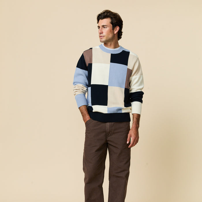 Cotton Patchwork Sweater Blue Patchwork
