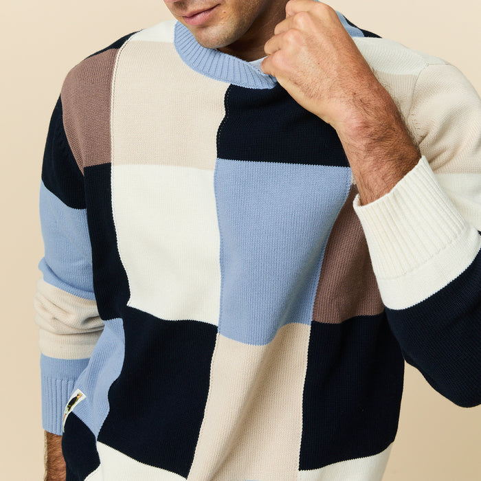Cotton Patchwork Sweater Blue Patchwork