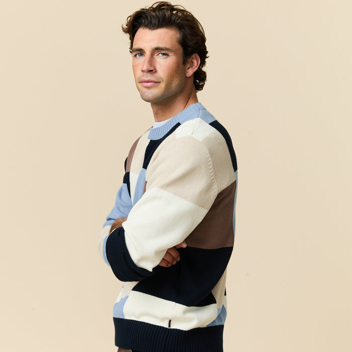 Cotton Patchwork Sweater Blue Patchwork