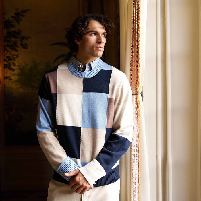 Cotton Patchwork Sweater Blue Patchwork