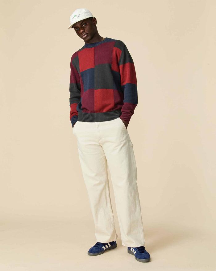 Cotton Patchwork Sweater Brick Patchwork