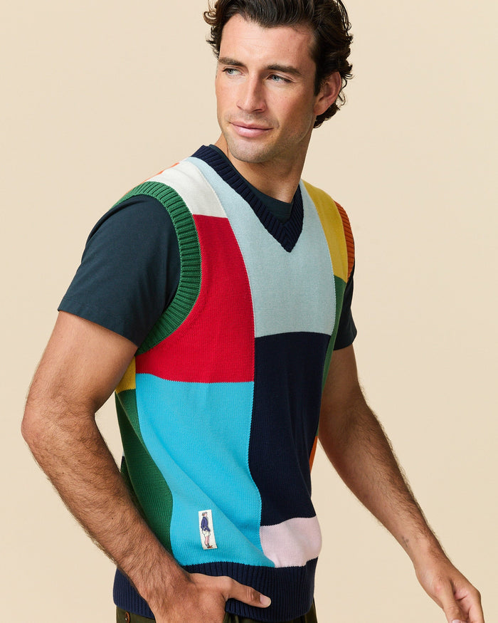 Cotton Patchwork Vest Multicolor Block