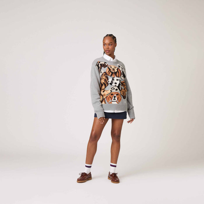 Cotton Pile of Dogs Sweater Heather Grey