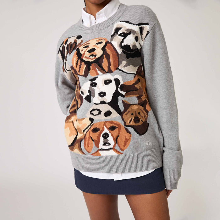 Cotton Pile of Dogs Sweater Heather Grey