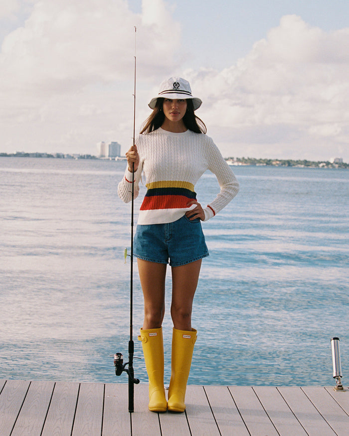 Cotton Primary Stripe Cable Knit Sweater Multi-Color