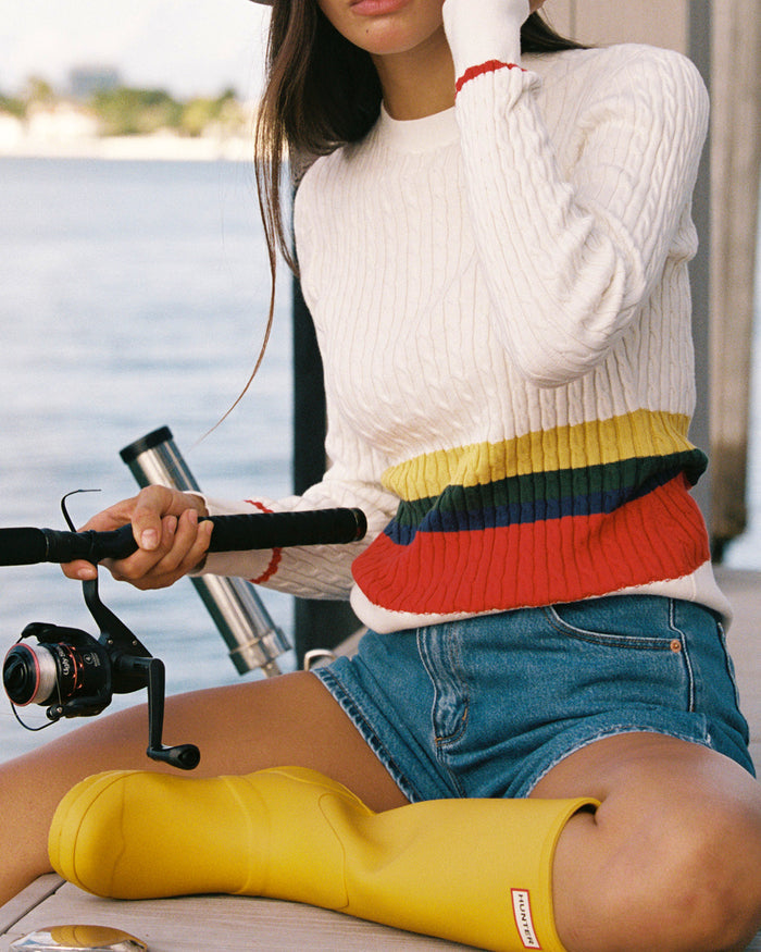 Cotton Primary Stripe Cable Knit Sweater Multi-Color